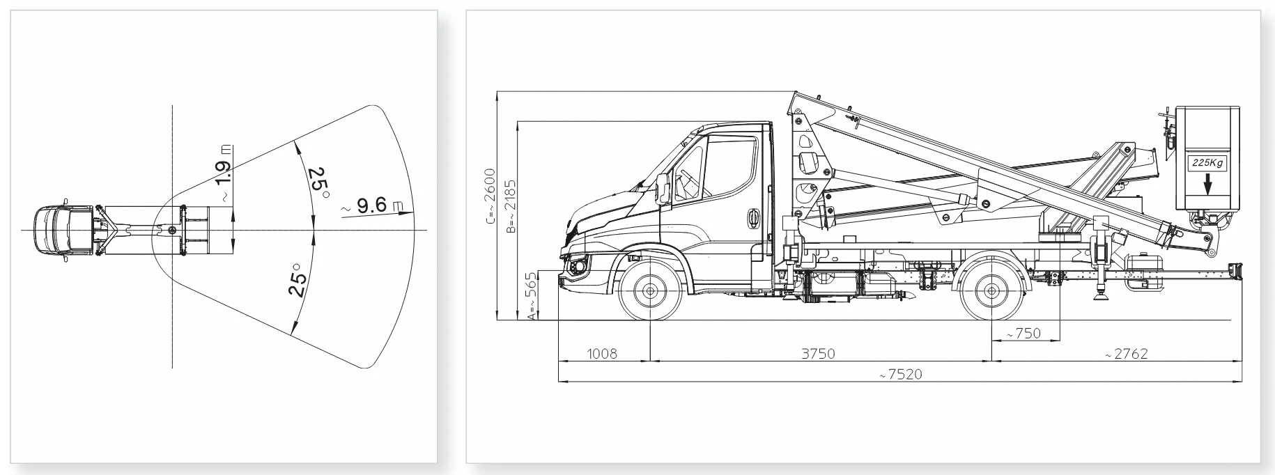 Multitel HX200 side view technical diagram